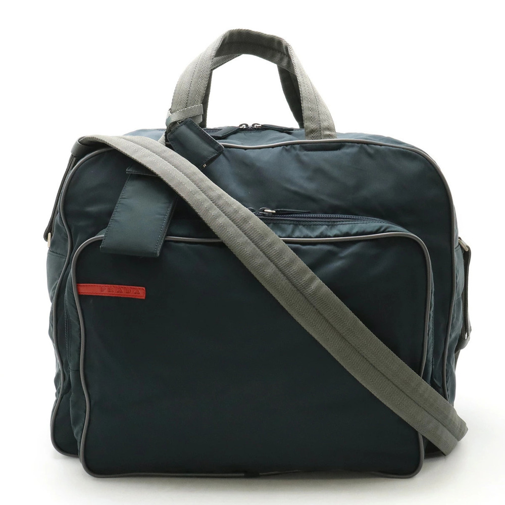 Prada Sport Boston Bag Travel Shoulder Blue Navy Blue Gray